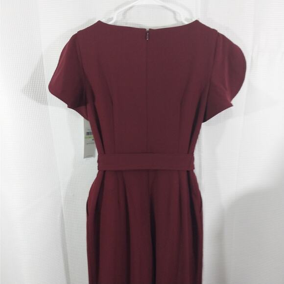 NWT@$139! CALVIN KLEIN! BURGUNDY 1 PC BELTED, PUFF SLEEVE JUMPSUIT, ONESIE! SZ 4 - Picture 6 of 12